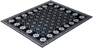 Contemporary Modern Hand Knotted Floral Wool Black Area Rug 8' 3" x 9' 10"