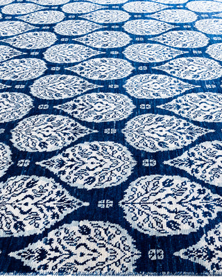 Traditional Ganga Hand Knotted Floral Wool Navy Area Rug 9' 1" x 11' 8"
