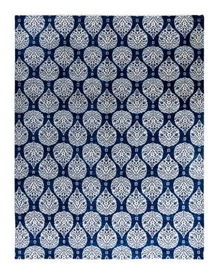Traditional Ganga Hand Knotted Floral Wool Navy Area Rug 9' 1" x 11' 8"