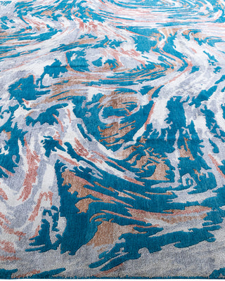 Contemporary Modern Hand Knotted Abstract Silk & Wool Blend Pink Area Rug 9' 2" x 12' 3"