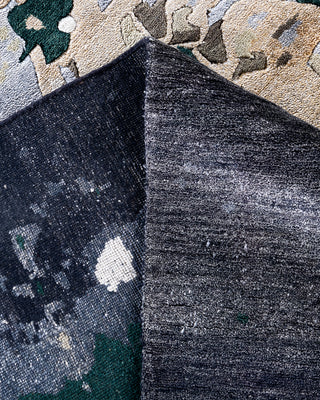 Traditional Ikat Hand Knotted Abstract Silk & Wool Blend Black Area Rug 8' 0" x 9' 10"