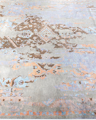 Traditional Ikat Hand Knotted Abstract Silk & Wool Blend Gray Area Rug 8' 1" x 10' 2"