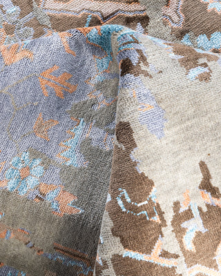 Traditional Ikat Hand Knotted Abstract Silk & Wool Blend Gray Area Rug 8' 1" x 10' 2"