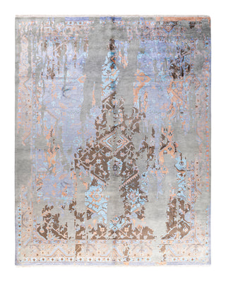 Traditional Ikat Hand Knotted Abstract Silk & Wool Blend Gray Area Rug 8' 1" x 10' 2"