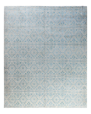 Traditional Ikat Hand Knotted Geometric Silk & Wool Blend Gray Area Rug 8' 10" x 10' 1"
