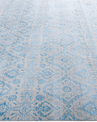 Traditional Ikat Hand Knotted Floral Silk & Wool Blend Beige Area Rug 9' 0" x 10' 2"