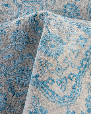 Traditional Ikat Hand Knotted Floral Silk & Wool Blend Beige Area Rug 9' 0" x 10' 2"