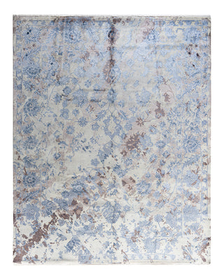Traditional Ikat Hand Knotted Abstract Silk & Wool Blend Gray Area Rug 8' 3" x 10' 3"