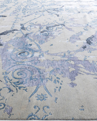 Contemporary Modern Hand Knotted Abstract Silk & Wool Blend Beige Area Rug 9' 4" x 12' 2"