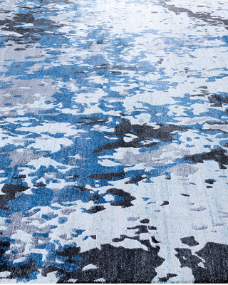 Contemporary Modern Hand Knotted Abstract Silk Blue Area Rug 8' 2" x 10' 2"