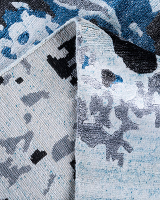 Contemporary Modern Hand Knotted Abstract Silk Blue Area Rug 8' 2" x 10' 2"