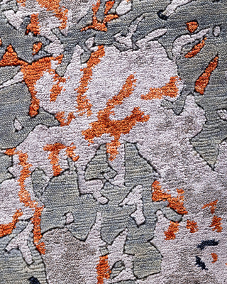Contemporary Modern Hand Knotted Abstract Silk & Wool Blend Gray Area Rug 8' 2" x 10' 1"