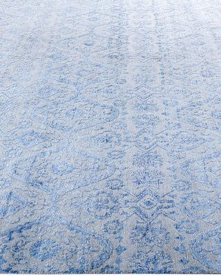 Traditional Ikat Hand Knotted Floral Silk & Wool Blend Gray Area Rug 9' 0" x 12' 4"