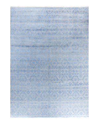 Traditional Ikat Hand Knotted Floral Silk & Wool Blend Gray Area Rug 9' 0" x 12' 4"