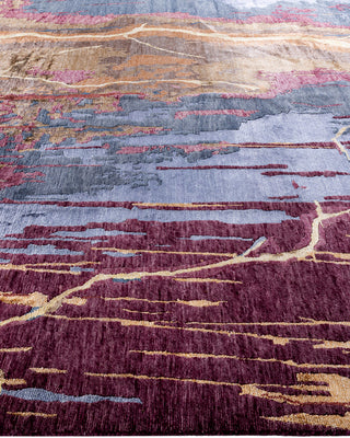 Contemporary Modern Hand Knotted Abstract Silk & Wool Blend Pink Area Rug 9' 3" x 12' 1"