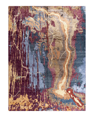 Contemporary Modern Hand Knotted Abstract Silk & Wool Blend Pink Area Rug 9' 3" x 12' 1"