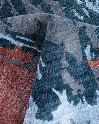 Contemporary Modern Hand Knotted Abstract Silk & Wool Blend Gray Area Rug 8' 1" x 10' 2"