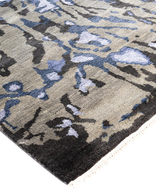 Traditional Ikat Hand Knotted Abstract Silk & Wool Blend Gray Area Rug 8' 4" x 10' 2"
