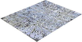 Traditional Ikat Hand Knotted Abstract Silk & Wool Blend Gray Area Rug 8' 4" x 10' 2"