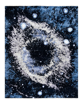 Traditional Ikat Hand Knotted Abstract Silk & Wool Blend Black Area Rug 8' 2" x 10' 0"
