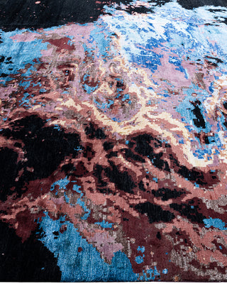 Traditional Ikat Hand Knotted Abstract Silk & Wool Blend Black Area Rug 9' 1" x 12' 1"