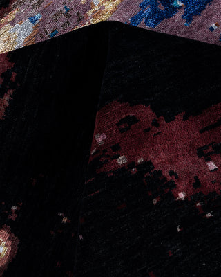 Traditional Ikat Hand Knotted Abstract Silk & Wool Blend Black Area Rug 9' 1" x 12' 1"