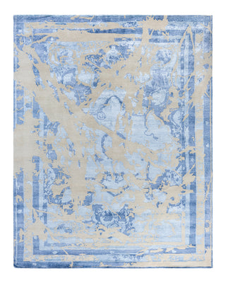 Contemporary Modern Hand Knotted Abstract Silk & Wool Blend Gray Area Rug 8' 1" x 10' 2"