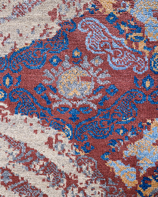 Traditional Ikat Hand Knotted Abstract Silk & Wool Blend Beige Area Rug 9' 3" x 12' 2"