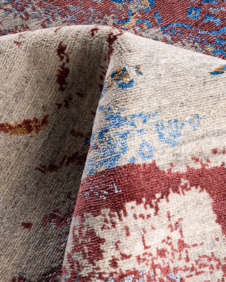 Traditional Ikat Hand Knotted Abstract Silk & Wool Blend Beige Area Rug 9' 3" x 12' 2"