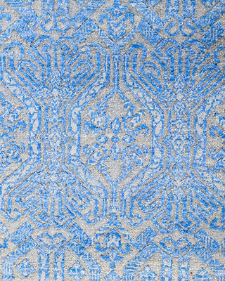 Traditional Ikat Hand Knotted Abstract Silk & Wool Blend Blue Area Rug 8' 0" x 10' 1"