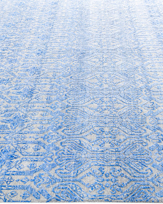 Traditional Ikat Hand Knotted Abstract Silk & Wool Blend Blue Area Rug 8' 0" x 10' 1"