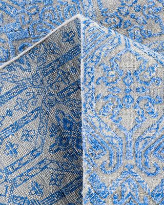 Traditional Ikat Hand Knotted Abstract Silk & Wool Blend Blue Area Rug 8' 0" x 10' 1"