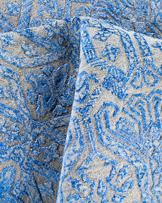 Traditional Ikat Hand Knotted Abstract Silk & Wool Blend Blue Area Rug 8' 0" x 10' 1"