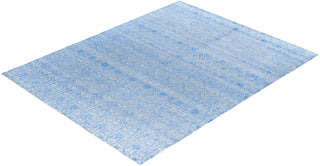 Traditional Ikat Hand Knotted Abstract Silk & Wool Blend Blue Area Rug 8' 0" x 10' 1"