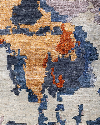 Contemporary Modern Hand Knotted Abstract Silk & Wool Blend Gray Area Rug 8' 1" x 10' 1"