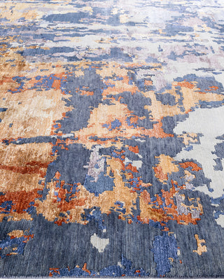 Contemporary Modern Hand Knotted Abstract Silk & Wool Blend Gray Area Rug 8' 1" x 10' 1"