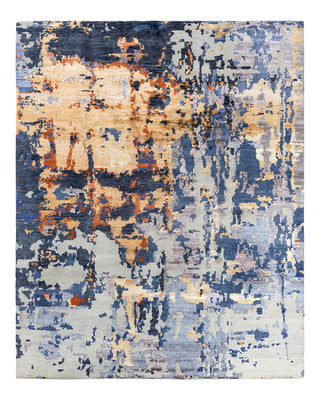 Contemporary Modern Hand Knotted Abstract Silk & Wool Blend Gray Area Rug 8' 1" x 10' 1"