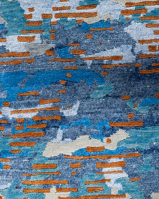 Contemporary Modern Hand Knotted Abstract Silk & Wool Blend Navy Area Rug 9' 1" x 12' 3"