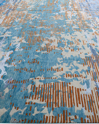 Contemporary Modern Hand Knotted Abstract Silk & Wool Blend Navy Area Rug 9' 1" x 12' 3"