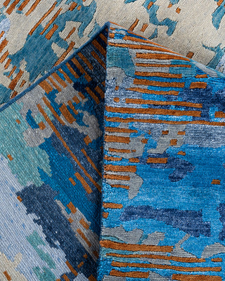 Contemporary Modern Hand Knotted Abstract Silk & Wool Blend Navy Area Rug 9' 1" x 12' 3"