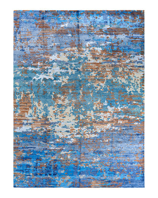 Contemporary Modern Hand Knotted Abstract Silk & Wool Blend Navy Area Rug 9' 1" x 12' 3"