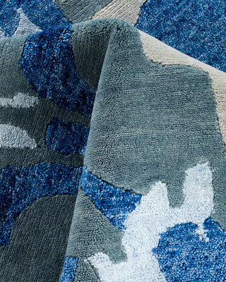 Contemporary Modern Hand Knotted Abstract Silk & Wool Blend Gray Area Rug 9' 0" x 11' 10"