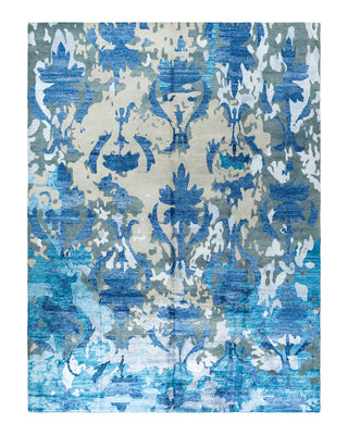 Contemporary Modern Hand Knotted Abstract Silk & Wool Blend Gray Area Rug 9' 0" x 11' 10"