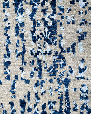 Traditional Ikat Hand Knotted Abstract Silk & Wool Blend Navy Area Rug 8' 0" x 10' 2"