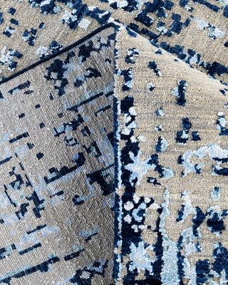 Traditional Ikat Hand Knotted Abstract Silk & Wool Blend Navy Area Rug 8' 0" x 10' 2"
