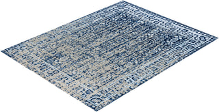 Traditional Ikat Hand Knotted Abstract Silk & Wool Blend Navy Area Rug 8' 0" x 10' 2"