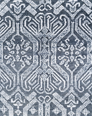 Traditional Ikat Hand Knotted Geometric Silk & Wool Blend Gray Area Rug 9' 1" x 12' 3"