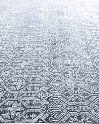 Traditional Ikat Hand Knotted Geometric Silk & Wool Blend Gray Area Rug 9' 1" x 12' 3"