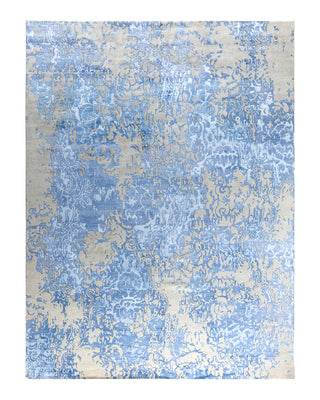 Contemporary Modern Hand Knotted Abstract Silk & Wool Blend Beige Area Rug 9' 2" x 12' 1"