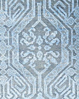 Traditional Ikat Hand Knotted Geometric Silk & Wool Blend Gray Area Rug 7' 10" x 9' 10"